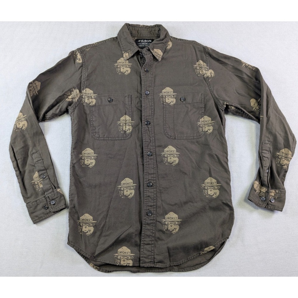 Filson Shirt Mens XS Brown Smokey The Bear Long Sleeve Button Outdoors Camping